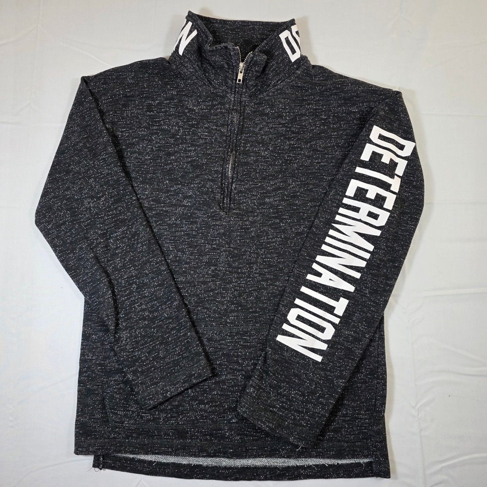 Run7 Determination Graphic Quarter Zip Pullover Sweatshirt Gray Marl Mens Medium